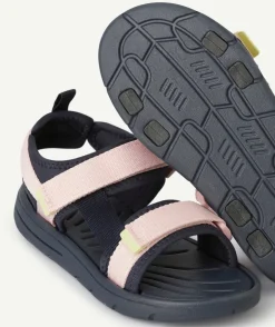 Sandales fille à scratch rose et bleu marine