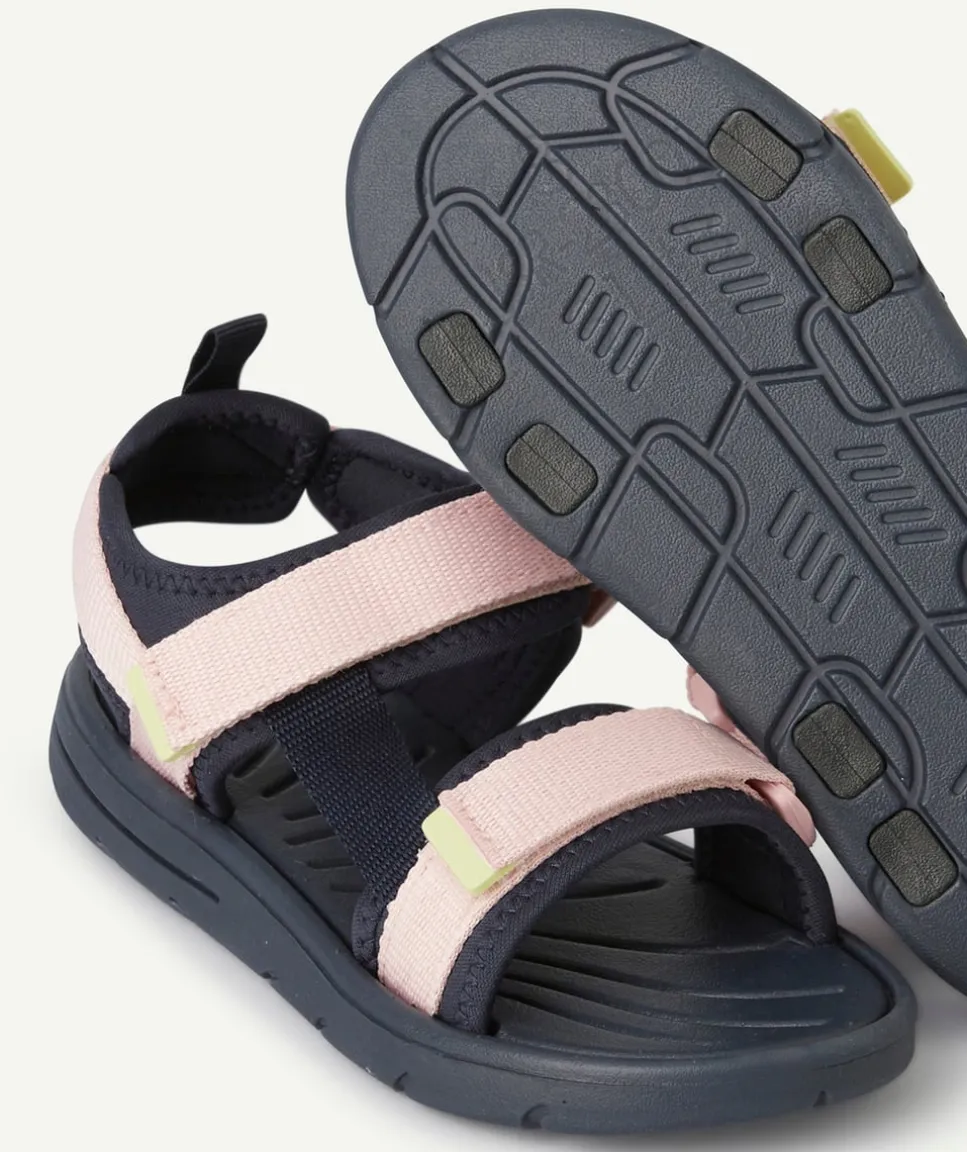 Sandales fille à scratch rose et bleu marine