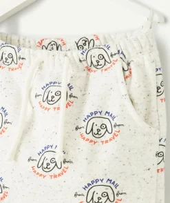 Sarouel bébé garçon en fibres recyclées gris imprimé chien
