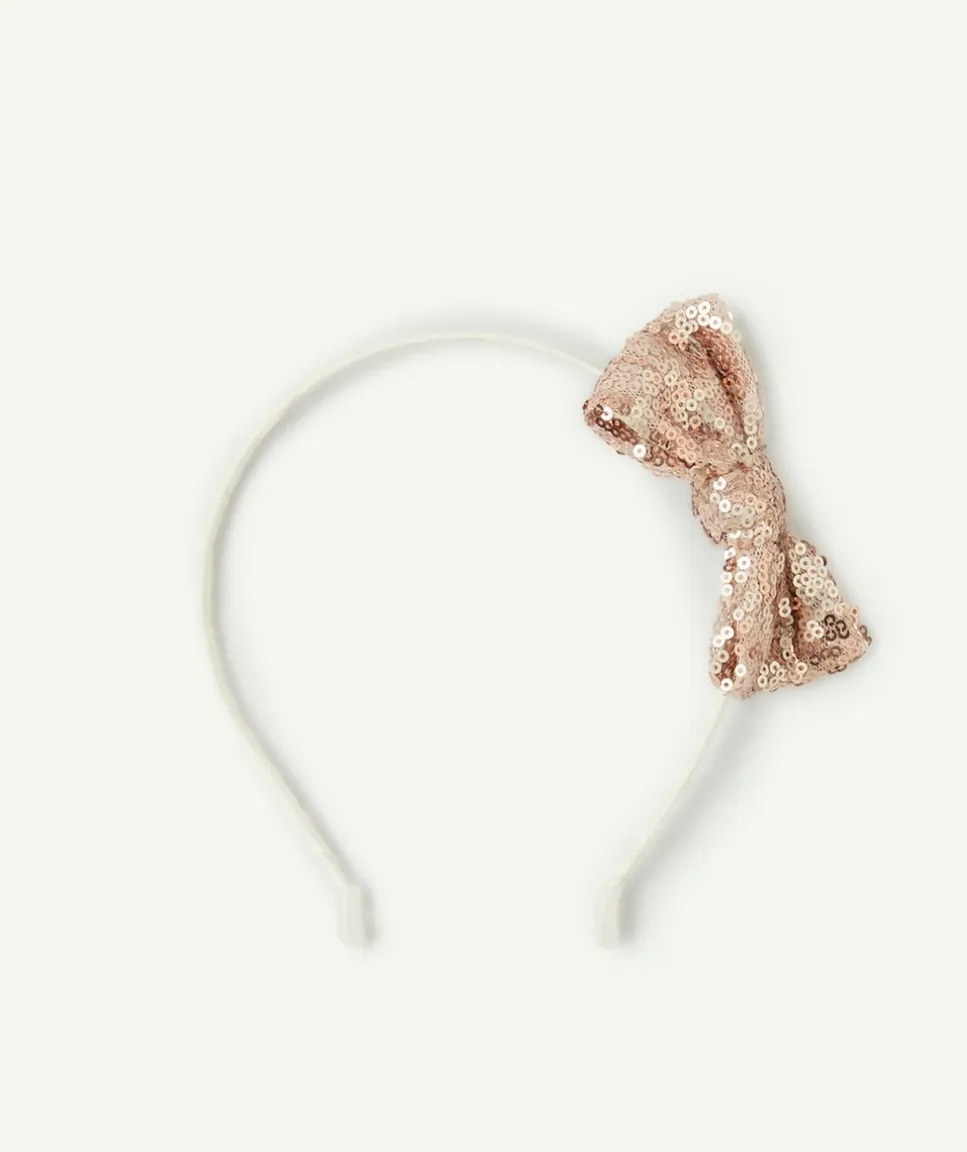 Serre-tête fille à nœud pailleté rose
