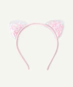 Serre-tête fille oreille de chat avec paillettes roses
