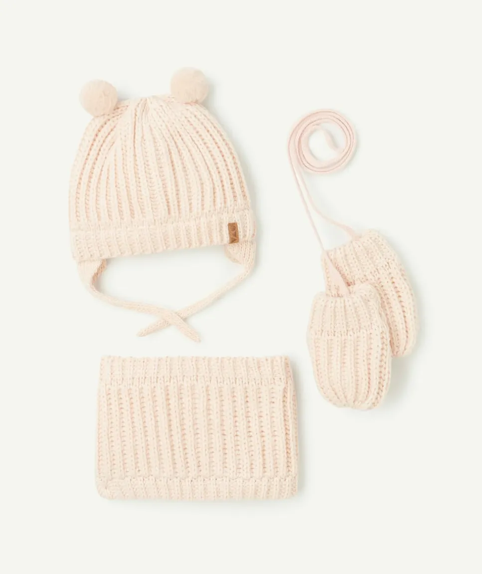 Set tricot bébé fille en fibres recyclées roses petites oreilles