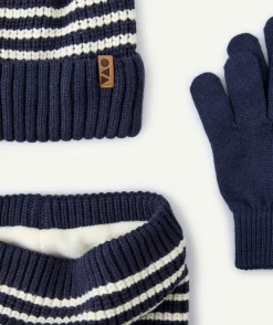 Set tricot garçon rayé bleu marine