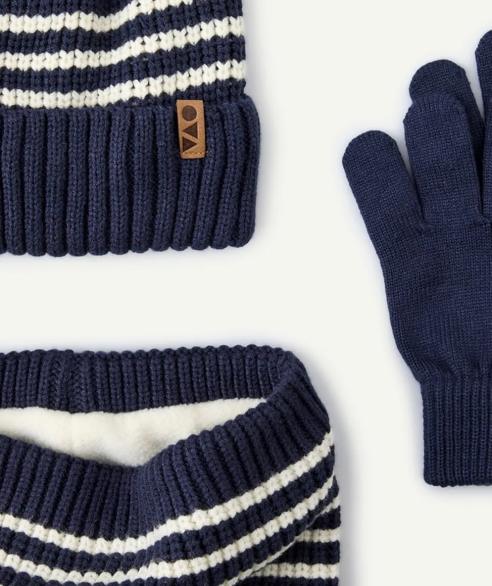 Set tricot garçon rayé bleu marine