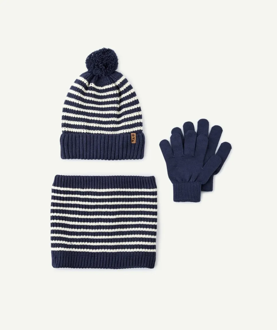 Set tricot garçon rayé bleu marine