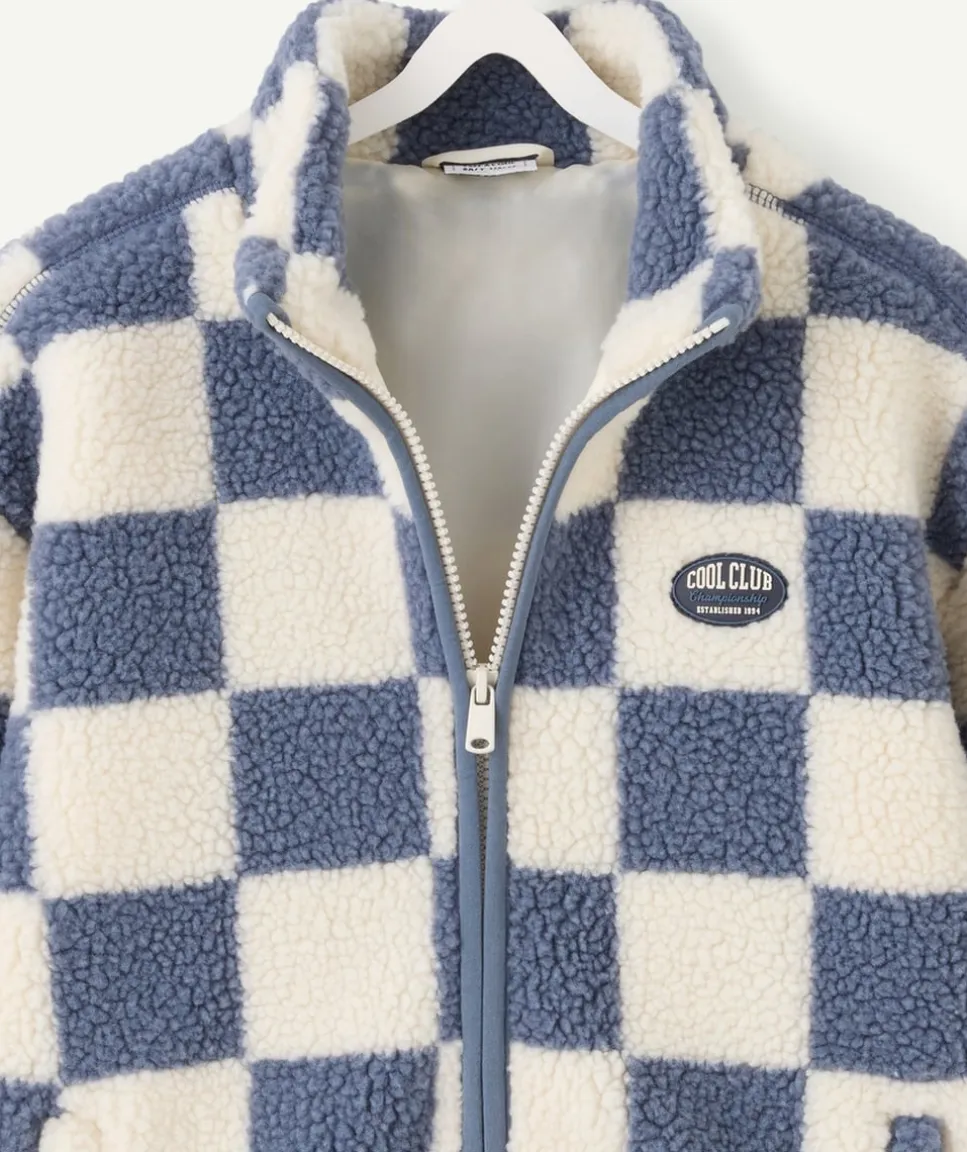 Sherpa garçon bleu zippé à carreaux