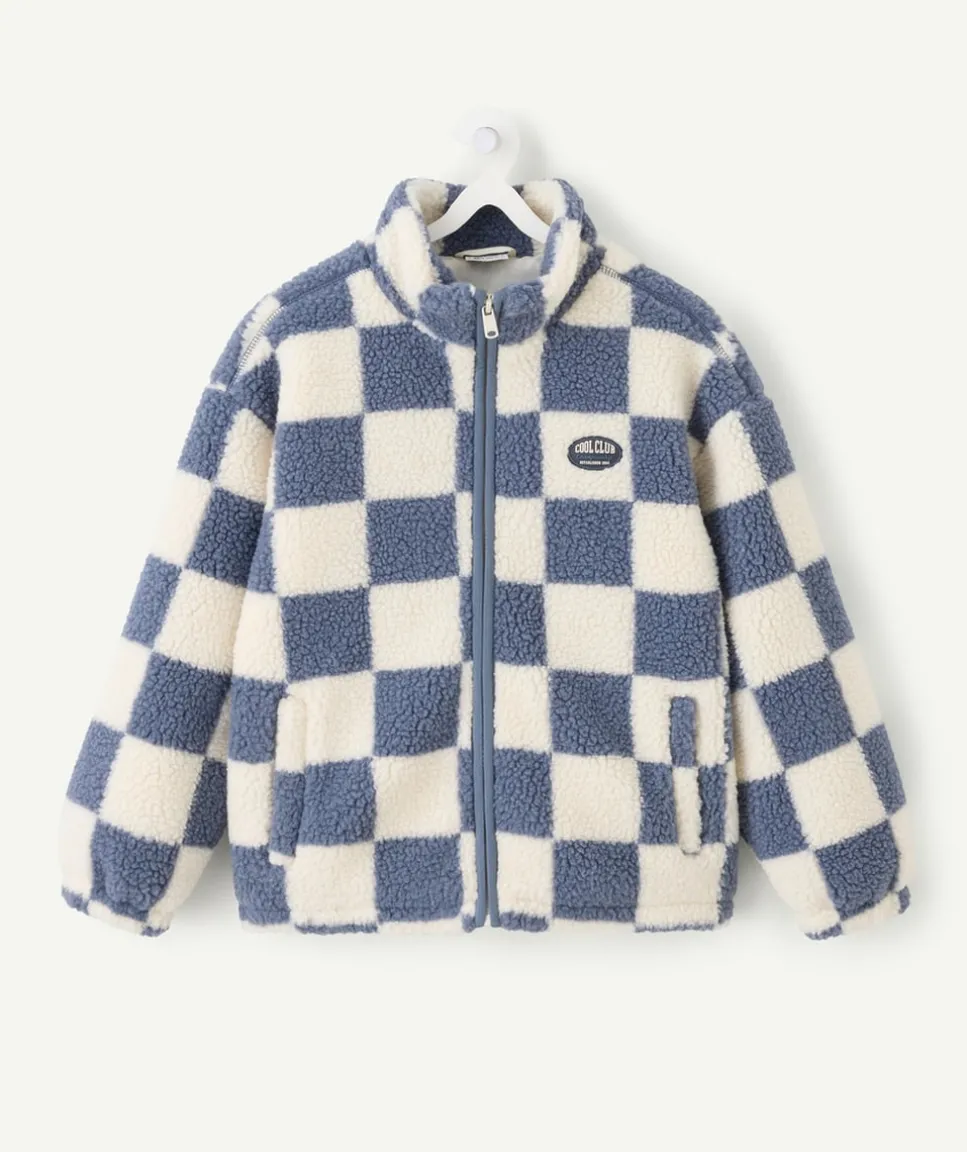 Sherpa garçon bleu zippé à carreaux