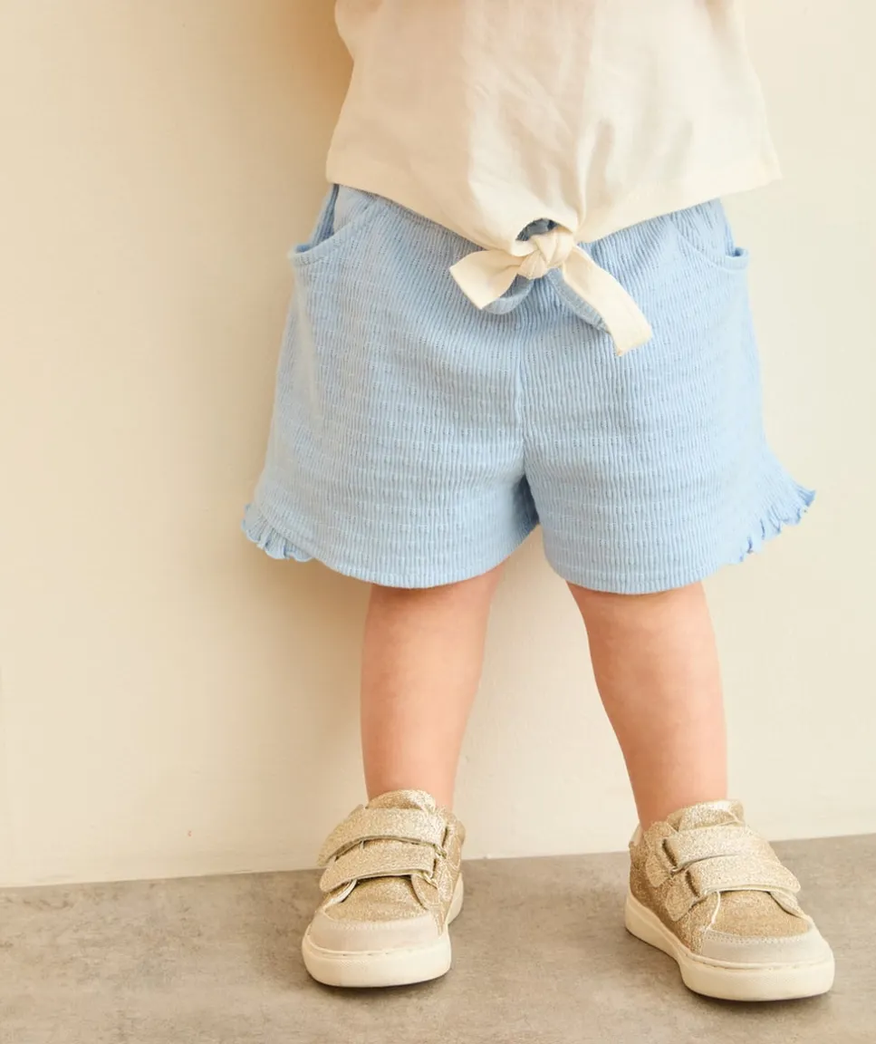 Short bébé fille bleu clair volanté