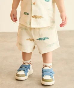 Short bébé garçon écru imprimé crocodiles