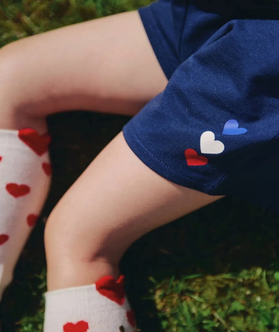 Short bleu fille imprimé cœurs coupe du monde france