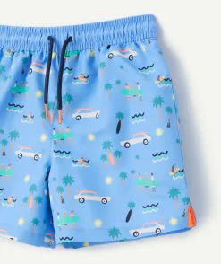Short de bain bébé garçon en fibres recyclées bleu imprimé été
