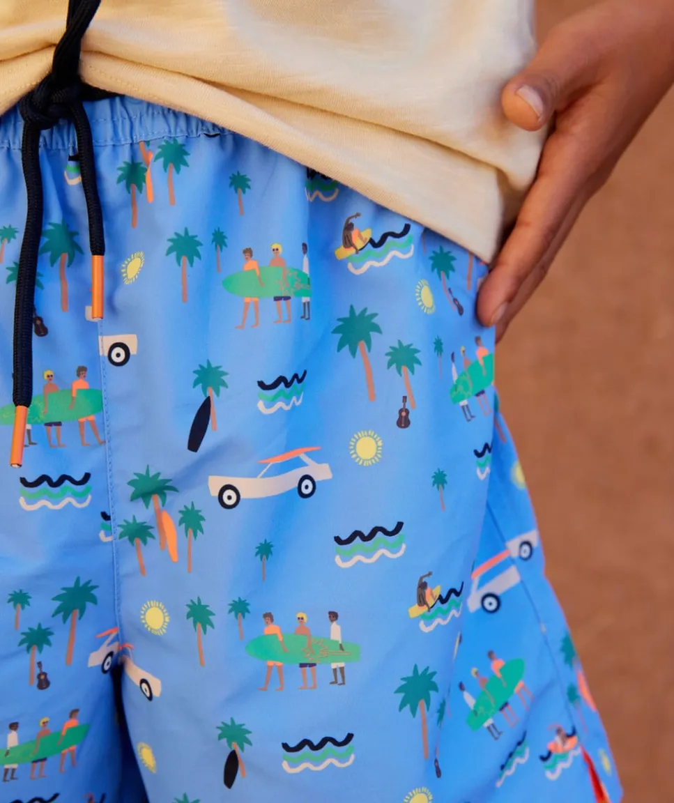 Short de bain bébé garçon en fibres recyclées bleu imprimé été