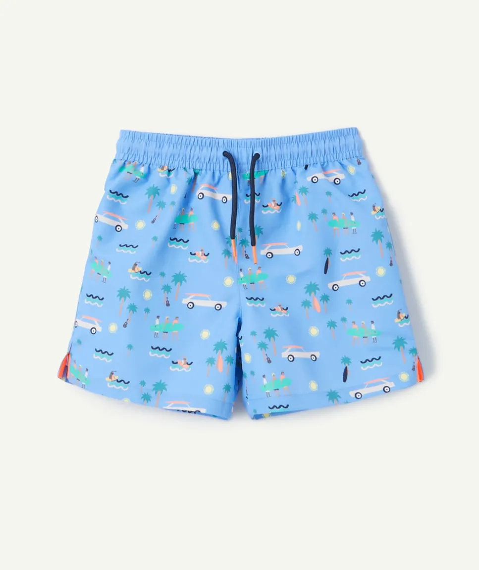 Short de bain bébé garçon en fibres recyclées bleu imprimé été