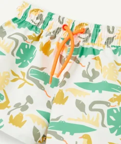 Short de bain bébé garçon en fibres recyclées blanc imprimé jungle