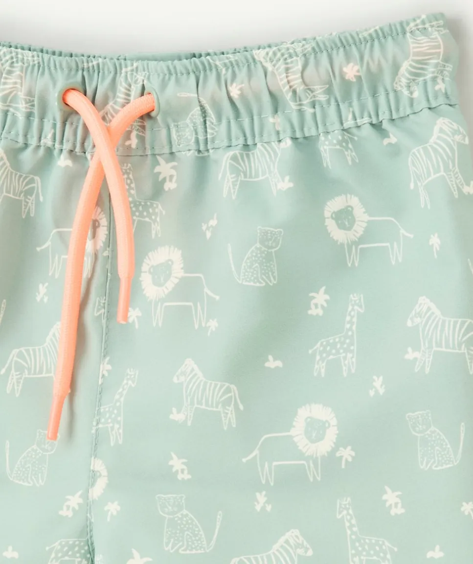 Short de bain bébé garçon vert motifs animaux