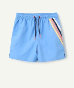 Short de bain garçon en fibres recyclées bleu à rayures