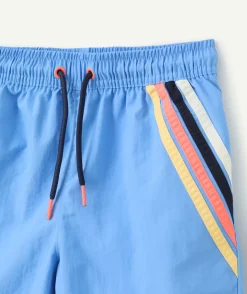 Short de bain garçon en fibres recyclées bleu à rayures