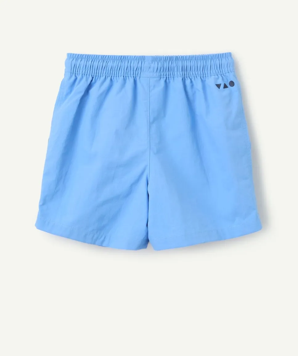 Short de bain garçon en fibres recyclées bleu à rayures