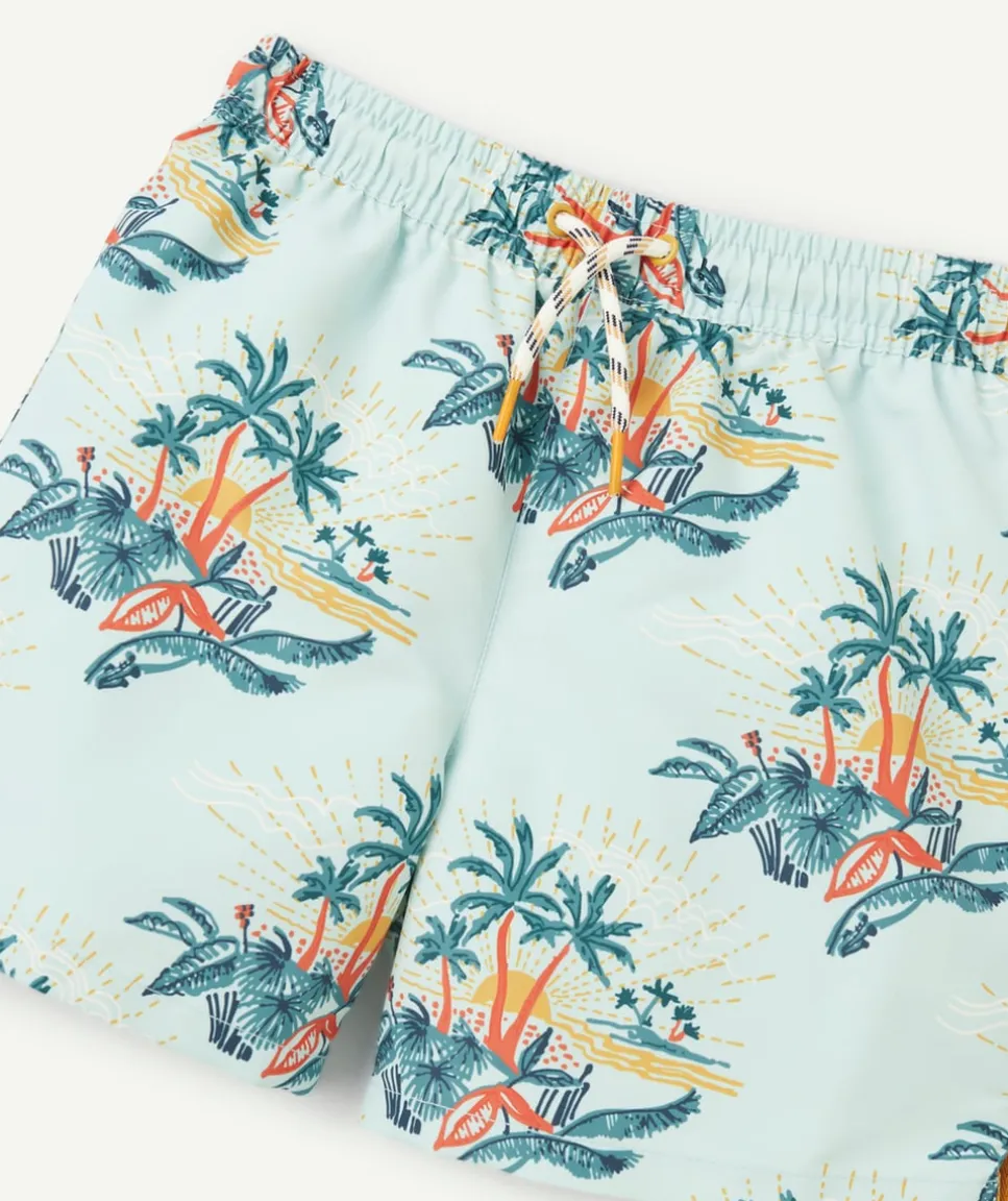 Short de bain garçon en fibres recyclées vert imprimé palmier
