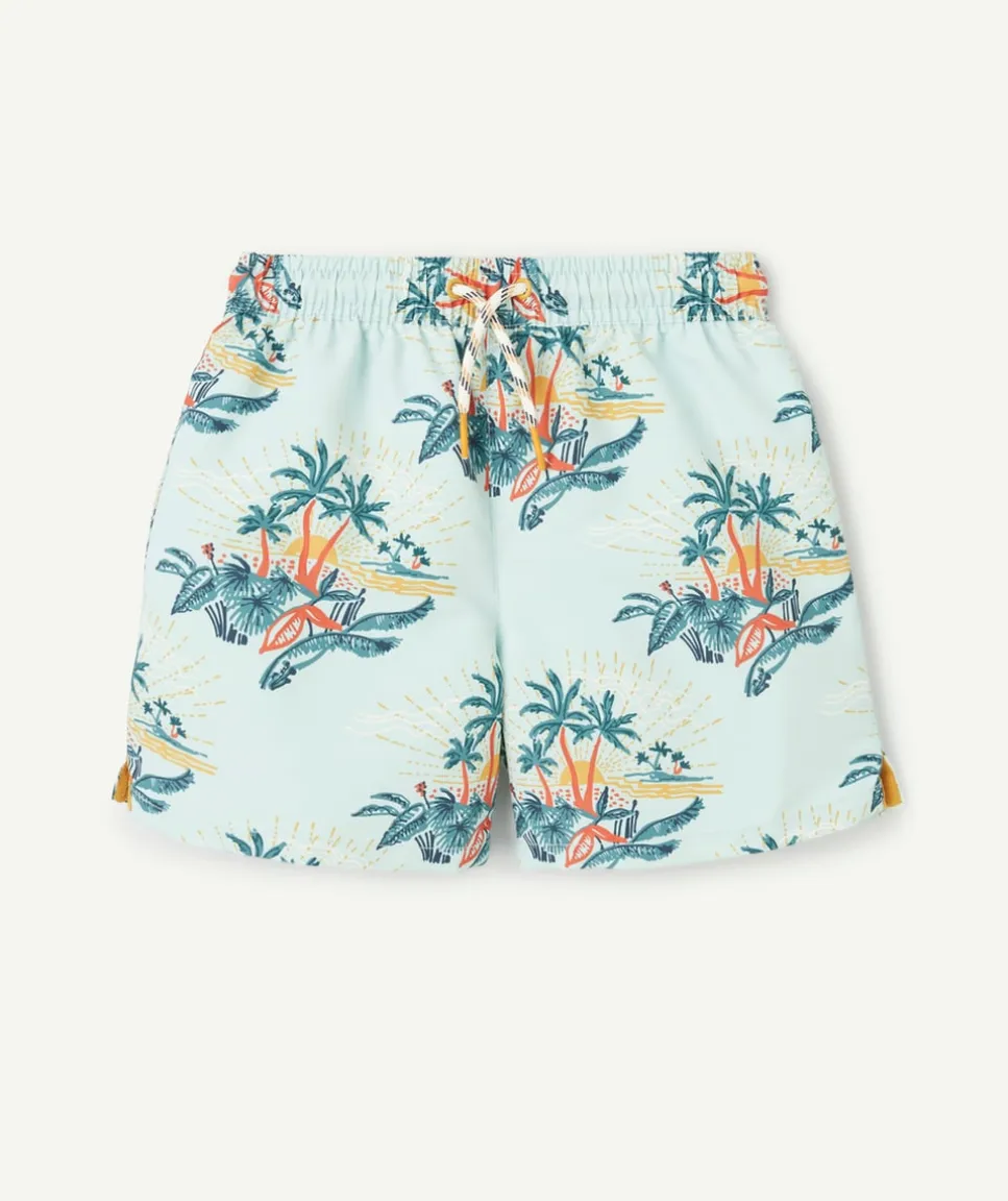 Short de bain garçon en fibres recyclées vert imprimé palmier