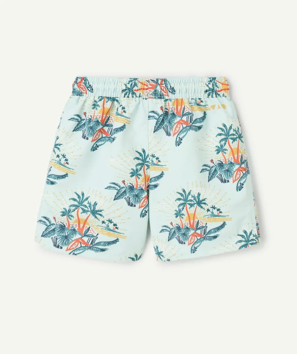 Short de bain garçon en fibres recyclées vert imprimé palmier
