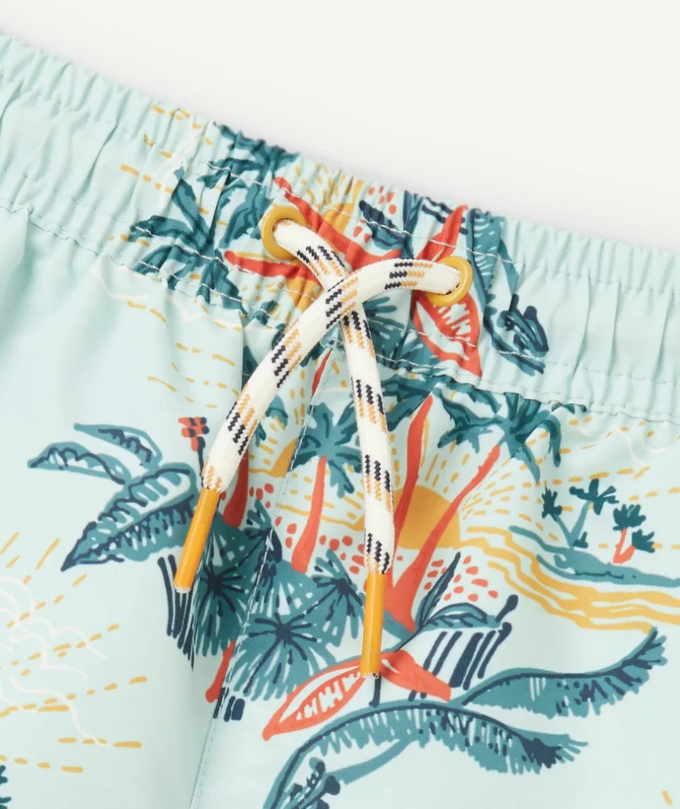 Short de bain garçon en fibres recyclées vert imprimé palmier