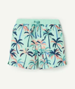 Short de bain garçon imprimé palmiers vert