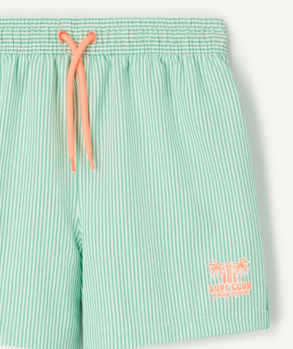 Short de bain garçon vert rayé à cordon