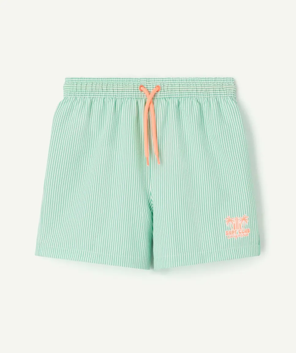 Short de bain garçon vert rayé à cordon