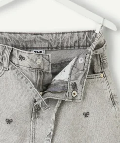 Short droit fille denim gris imprimé