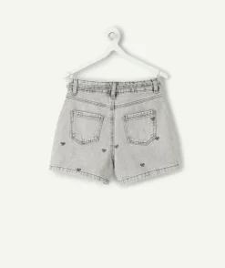 Short droit fille denim gris imprimé