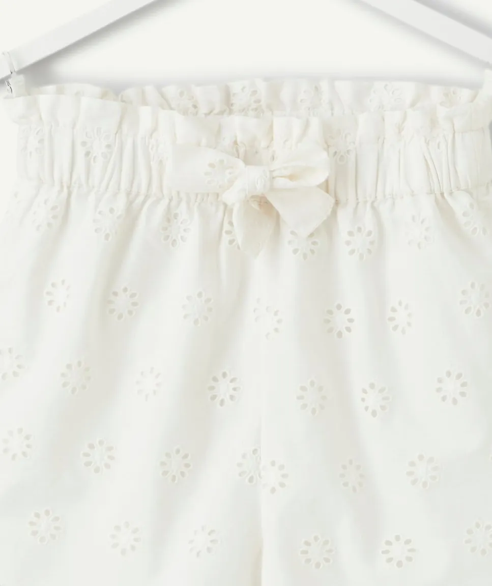 Short fille droit broderie anglaise blanc
