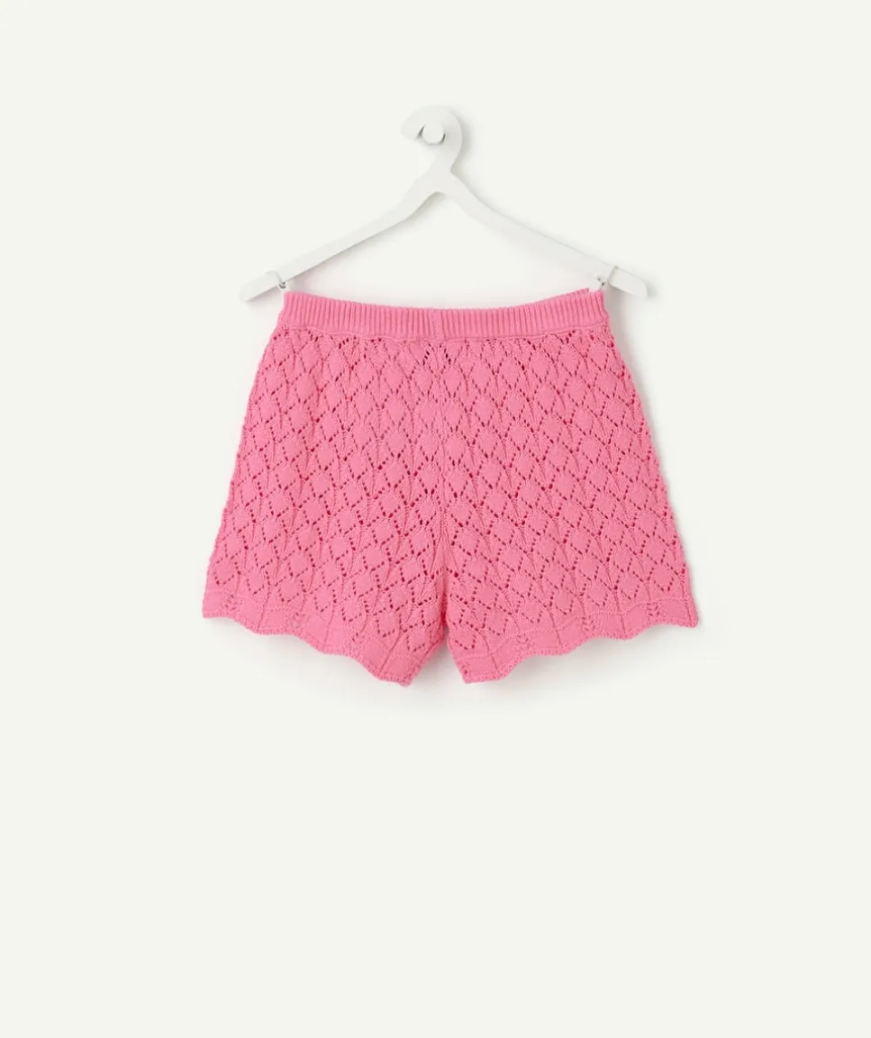 Short fille en maille ajourée rose
