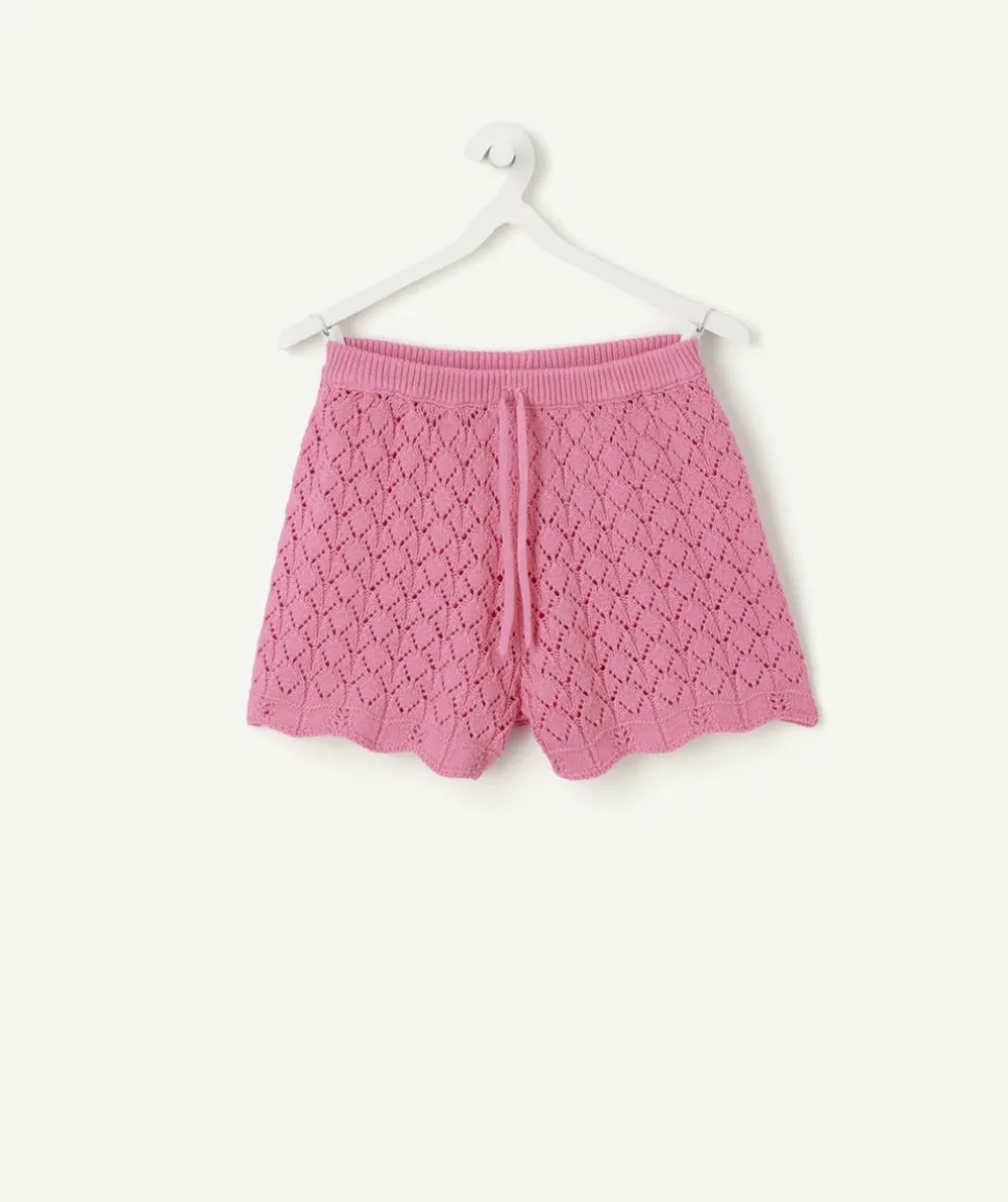 Short fille en maille ajourée rose