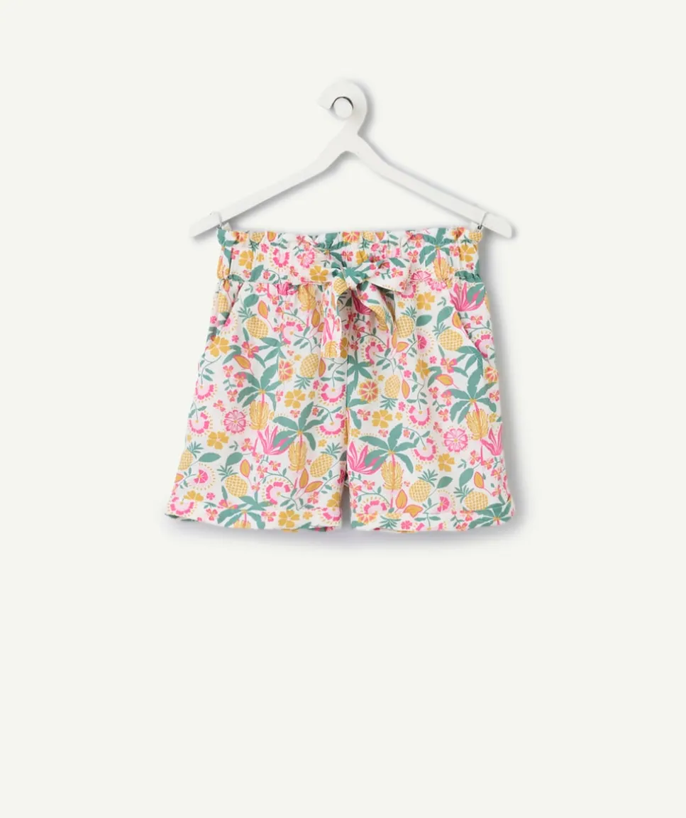 Short fille imprimé tropical avec noeud