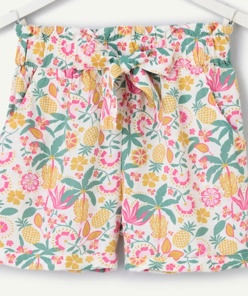Short fille imprimé tropical avec noeud