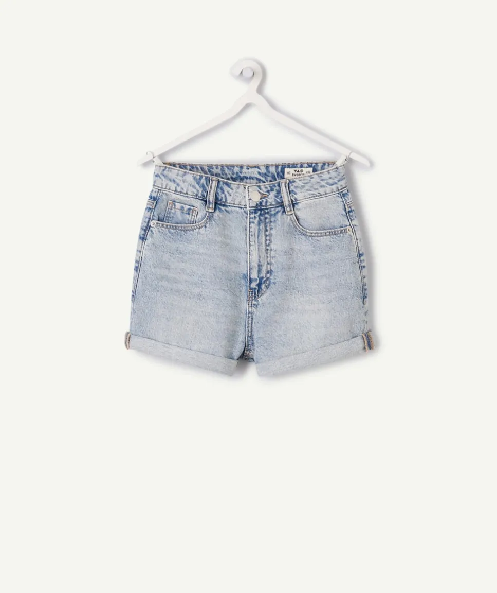 Short fille mom denim bleu clair