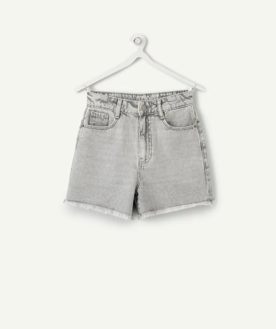 Short fille mom jean gris
