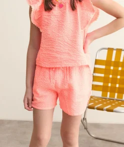 Short fille rayé rose élastique
