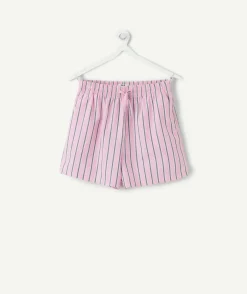 Short fille relax rayé rose