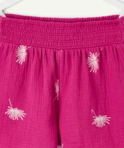 Short fille rose brodé élastique