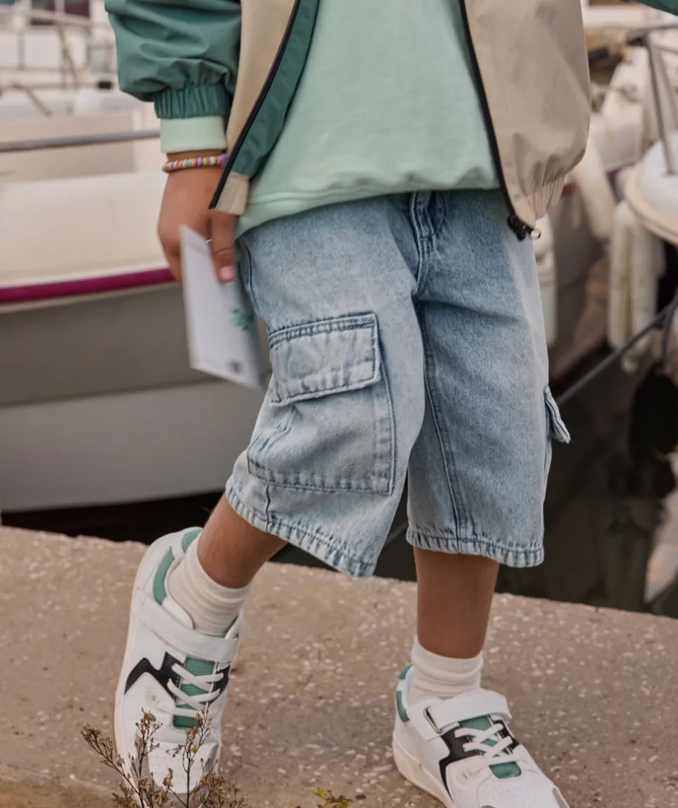 Short garçon baggy en denim bleu