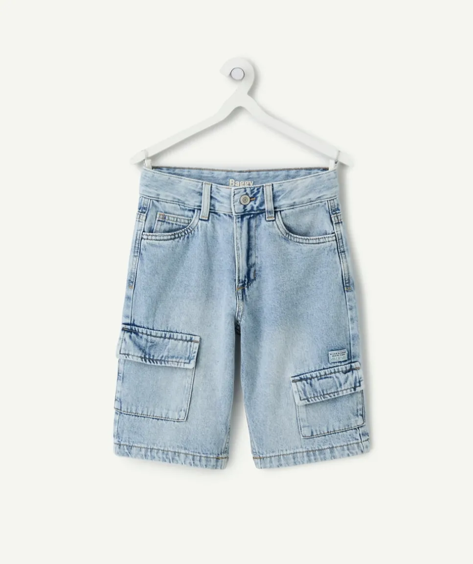 Short garçon baggy en denim bleu