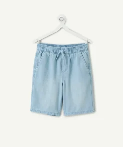 Short garçon denim bleu taille élastique