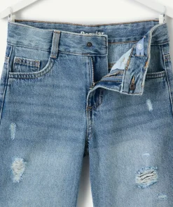 Short garçon droit denim bleu usé