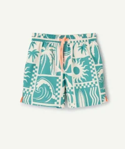 Short garçon imprimé turquoise et blanc