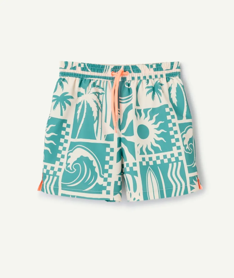 Short garçon imprimé turquoise et blanc