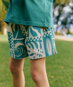 Short garçon imprimé turquoise et blanc