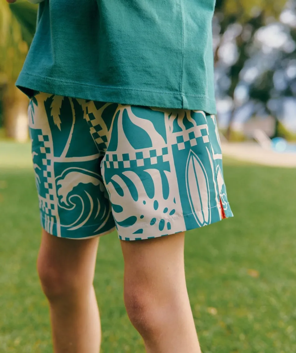 Short garçon imprimé turquoise et blanc