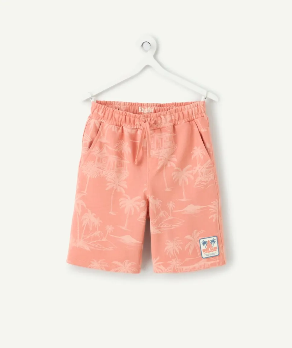 Short garçon orange imprimé palmier taille élastique